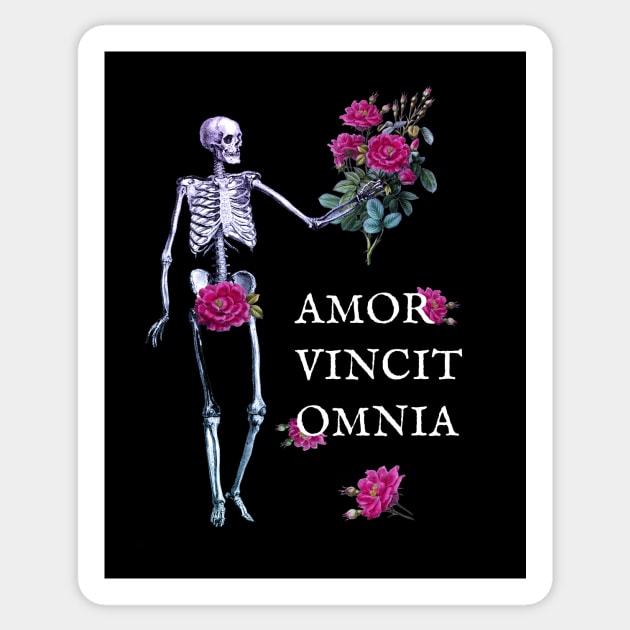 Amor Vincit Omnia skeleton and roses dark Sticker by annaazart